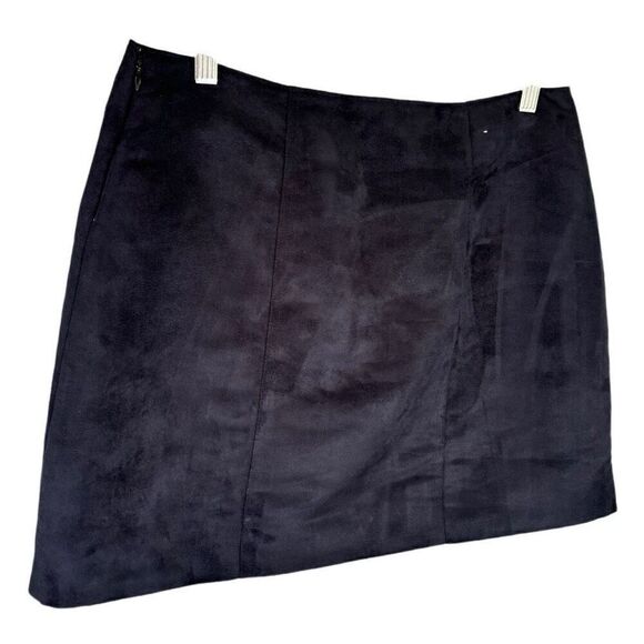 Gap Navy Blue Faux Suede Mini Skirt Silver Button Pleated Hidden Zip Size 6 Soft - Picture 5 of 8